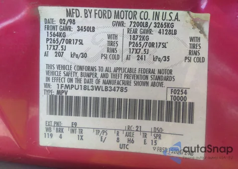 1998 Ford Expedition Eddie Bauer/Xlt from USA, damaged, VIN 1FMPU18L3WLB34785